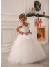 Ivory Lace Tulle Cap Sleeves Long Princess Flower Girl Dress